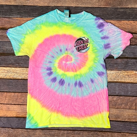 Santa Cruz T Shirt Tie Dye Multi Color Short Sleeve Graphic Tee Skater - Picture 1 of 6